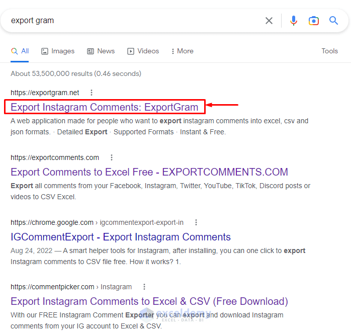 Go to the Export Gram Website to Export Instagram Comments to Excel