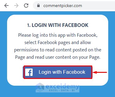 Click on the Login with Facebook Button