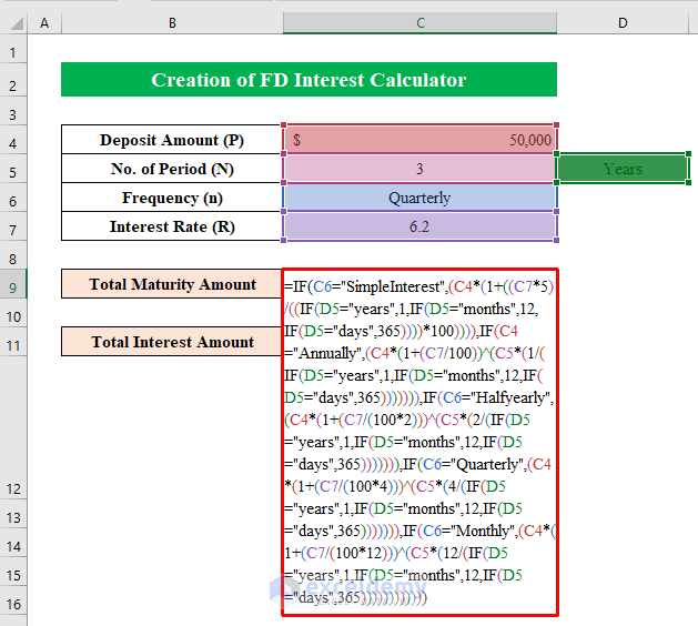 Apply Formula to Calculate FD Interest