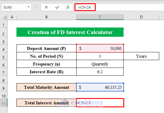 Apply Formula to Calculate FD Interest