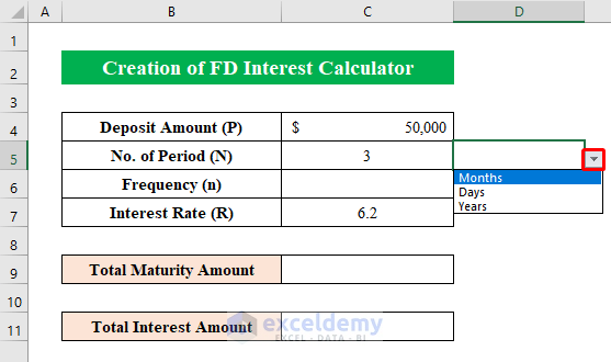 Categorize Deposit Frequency to create FD Interest Calculator in Excel