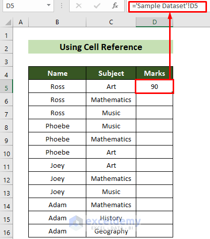 Formula to Copy and Paste Marks Values in Excel Automatically