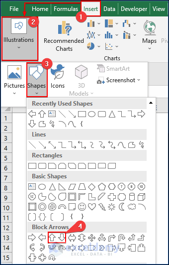Using Shapes Option to Add Arrow in Excel Graph