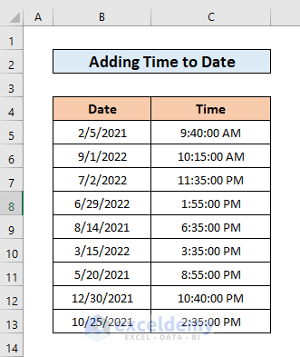 excel add time to date