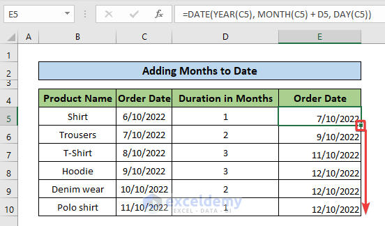 Add and Subtract Months to Date in Excel