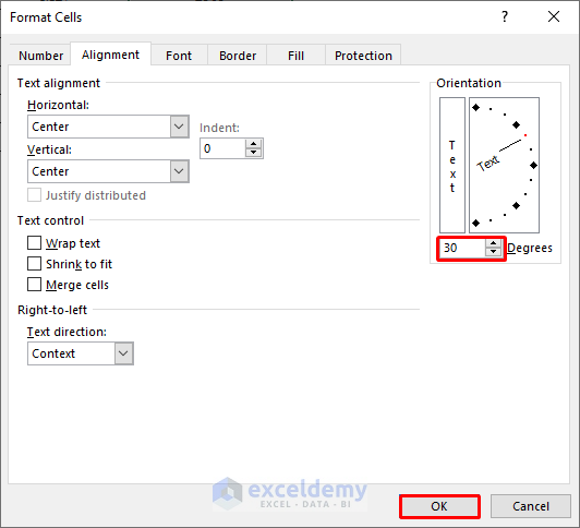 Changing Orientation to Align Numbers in Excel