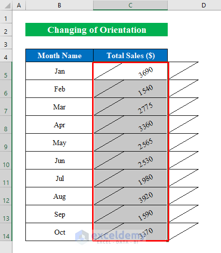 Changing Orientation to Align Numbers in Excel