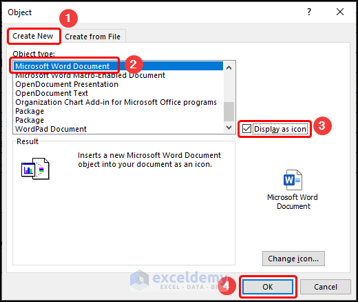 Selecting Create from file and word document