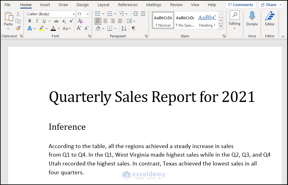 Entering text into word document