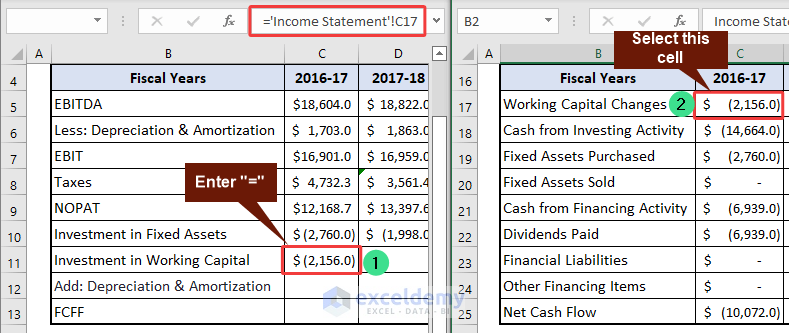 Working Capital Changes in cell C17