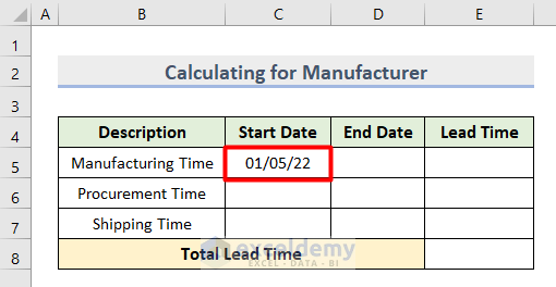 Lead Time Calculation for Manufacturer in Excel