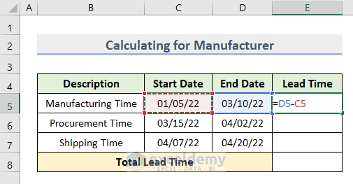 How to Calculate Lead Time in Excel