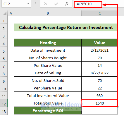 Formula to Calculate Total Sold Value