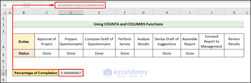 Utilizing COUNTA and COLUMNS Functions