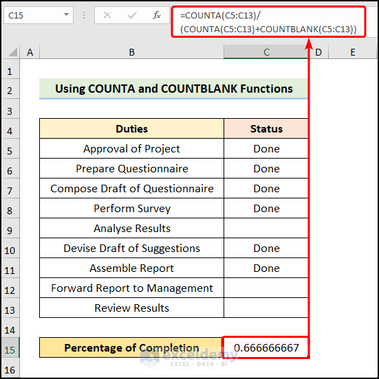 Applying COUNTA and COUNBLANK Functions