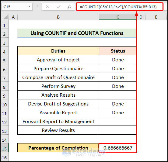 Combining COUNTIF and COUNTA Functions
