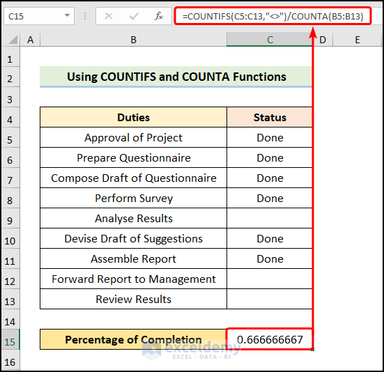 Employing COUNTIFS and COUNTA Functions