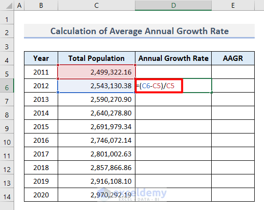 Calculate Average Annual Population Growth Rate