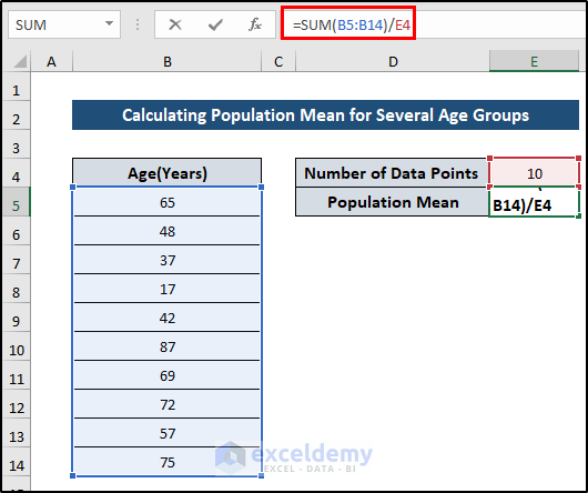 Estimate Population Mean for Several Age Groups in Excel