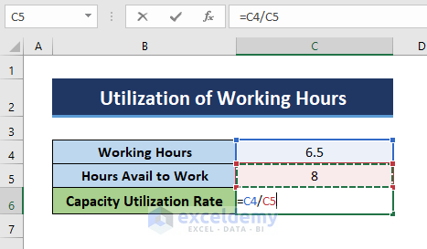 Formula to Calculate Utilization Percentage for Working Hours in Excel