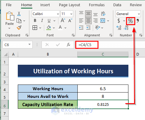 How to Calculate Utilization Percentage in Excel
