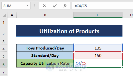 Formula to Find Utilization Percentage for Products in Excel