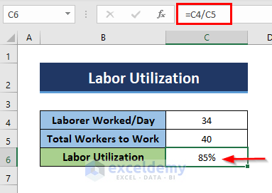 Calculate Utilization Percentage for Labor in Excel