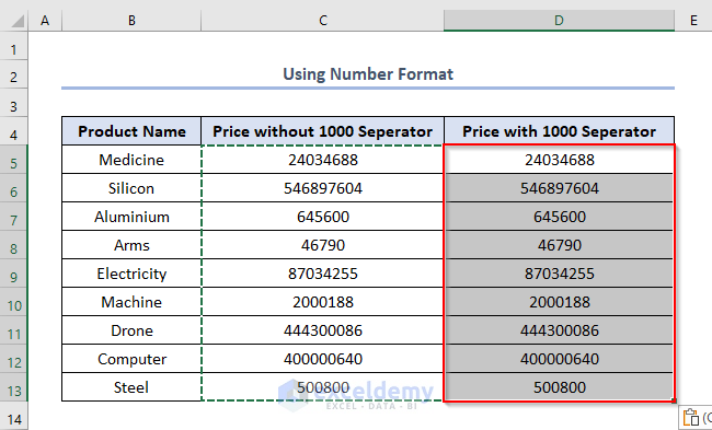How to Add 1000 Separator in Excel