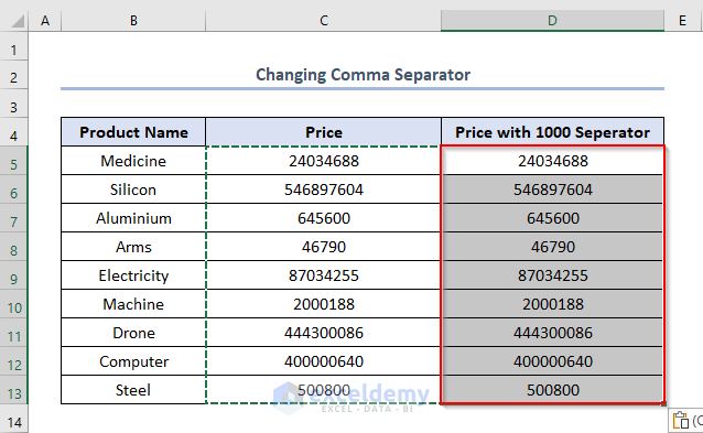 How to Change Comma Separator in Excel