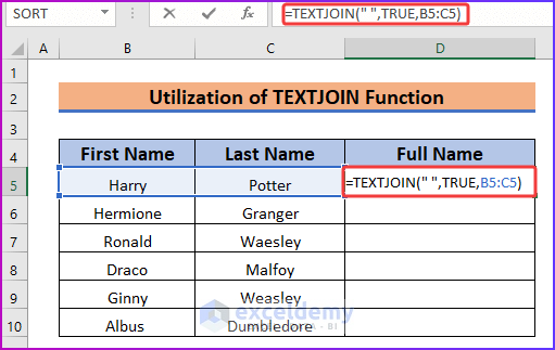 Utilizing TEXTJOIN Function as An Easy Way to Concatenate Names in Excel