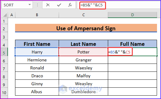 Using Ampersand Sign as An Easy Way to Concatenate Names in Excel