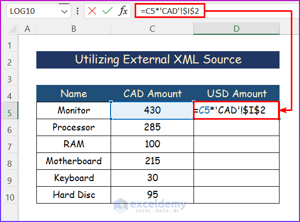 Utilizing External XML Source to Convert CAD to USD in Excel