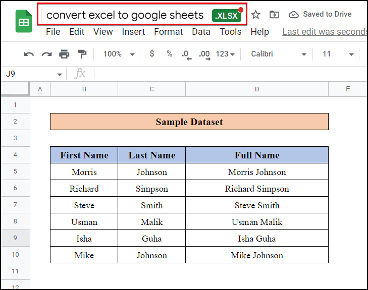 Converted Excel file to Google Sheets