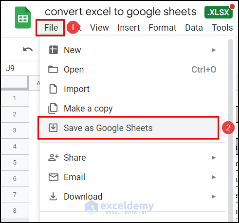 Saving Excel file as Google Sheets