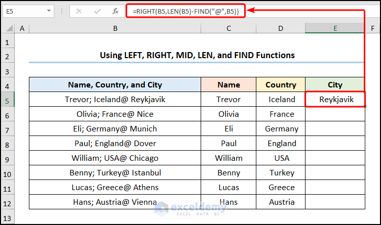 Applying RIGHT, LEN, and FIND functions