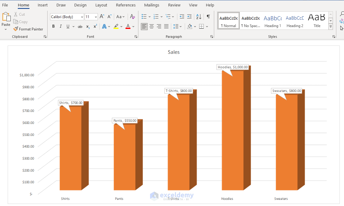 Using Paste Special Command to Copy Chart from Excel to Word