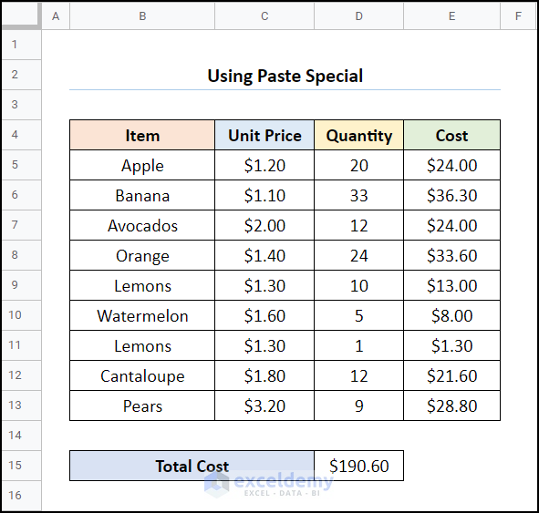 how to copy and paste from excel to google sheets with Paste Special