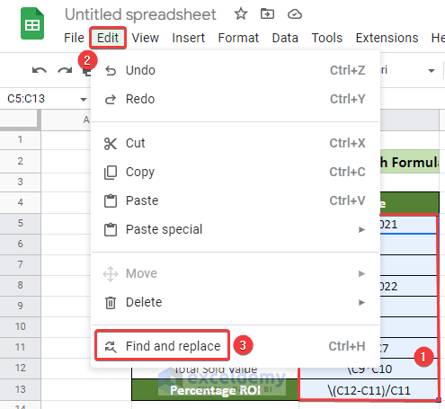 Access the Google Sheets Find and Replace Tool to Copy from Excel to Google Sheets with Formulas Properly