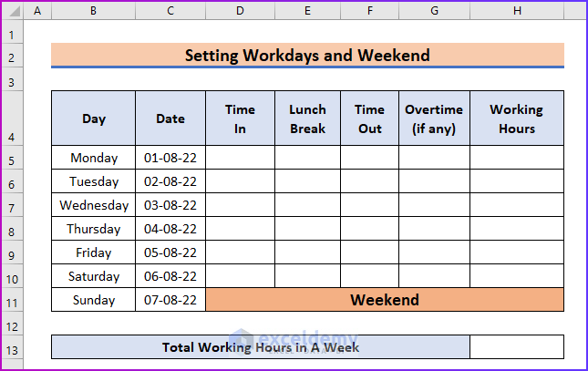 Setting Weekdays and Weekend as An Easy Step to Create Attendance Sheet with Time in and Out in Excel