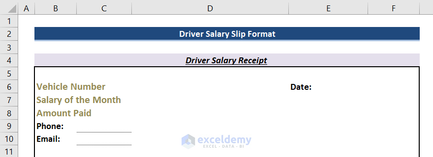 Driver Salary Slip Format in Excel