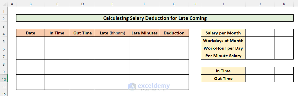 Create a Template for inserting Formula of Salary Deduction for Late Coming in Excel