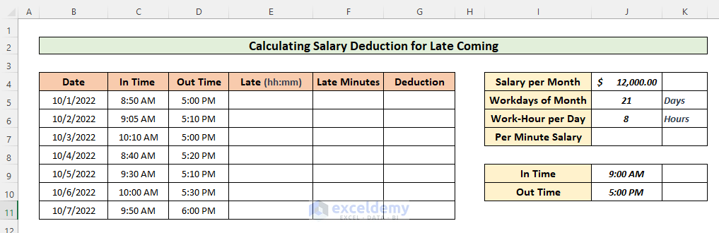 Salary Deduction Formula In Excel For Late Coming with Example Salary Deduction Formula In Excel For Late Coming with Example