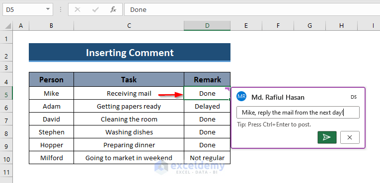 How to Insert Comment in Excel
