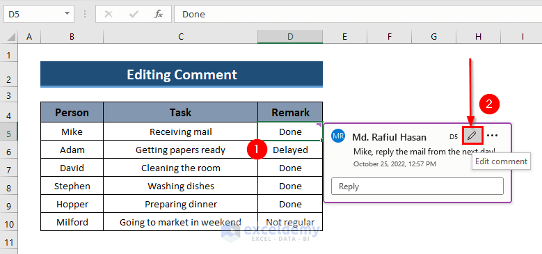 How to Edit Comment in Excel