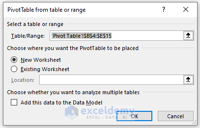 Select Sheet for Pivot Table to Enter Data in Excel for Analysis