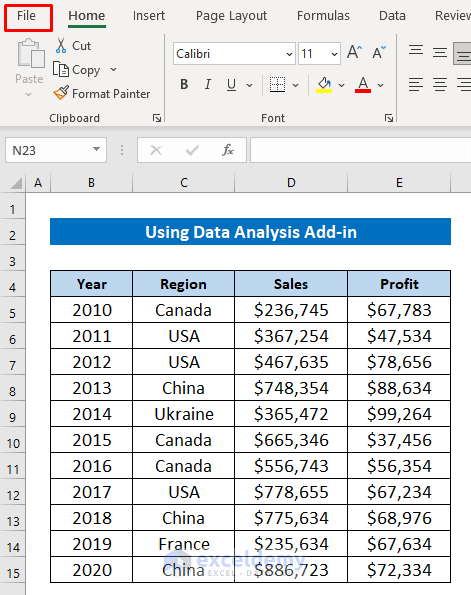 Using Data Analysis Add-in to Enter Data for Analysis