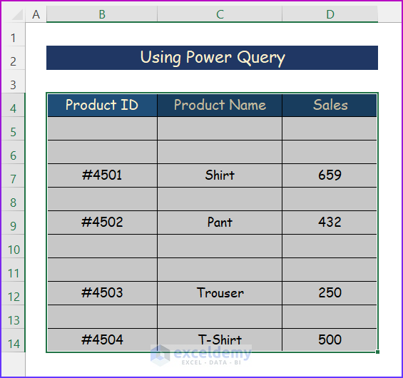 How to Fill Blank Cells with Value Below in Excel by Using Power Query