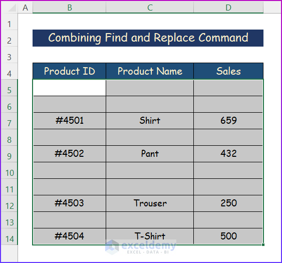 Fill Blank Cells with Value Below in Excel by Combining Find and Replace Command