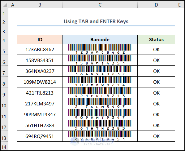 barcode scanner not going to next line in excel fixed with TAB and ENTER keys