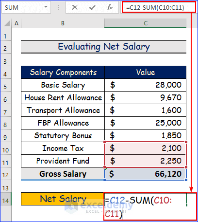 Evaluating Net Salary to Make Future Salary Calculator in Excel
